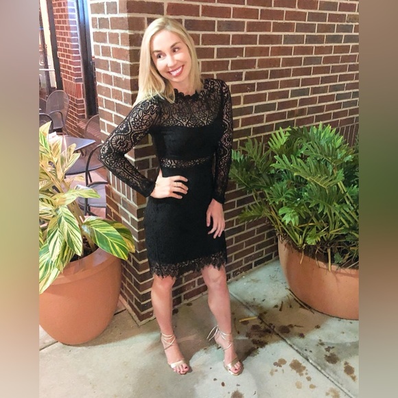 Lulus Women's Black Appetite For Seduction Long Sleeve Lace Dress Size XS - Picture 4 of 5